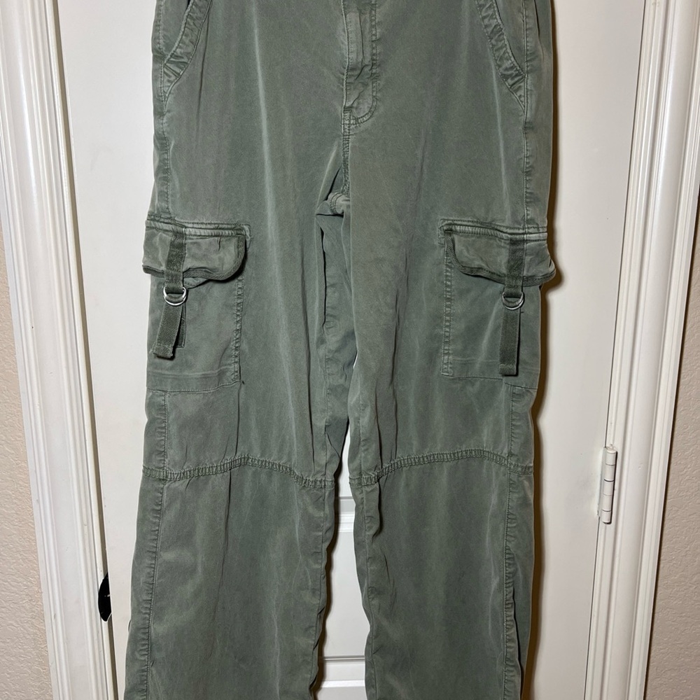 American Eagle Y2K Style High Rise Baggy Wide Leg Green Cargo Pants Sz 8
